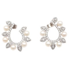 Pearls Diamonds Fashion Earrings 18K White Gold, 1990