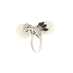Pearls Diamonds Onyx 18 Karat White Gold Cocktail Ring