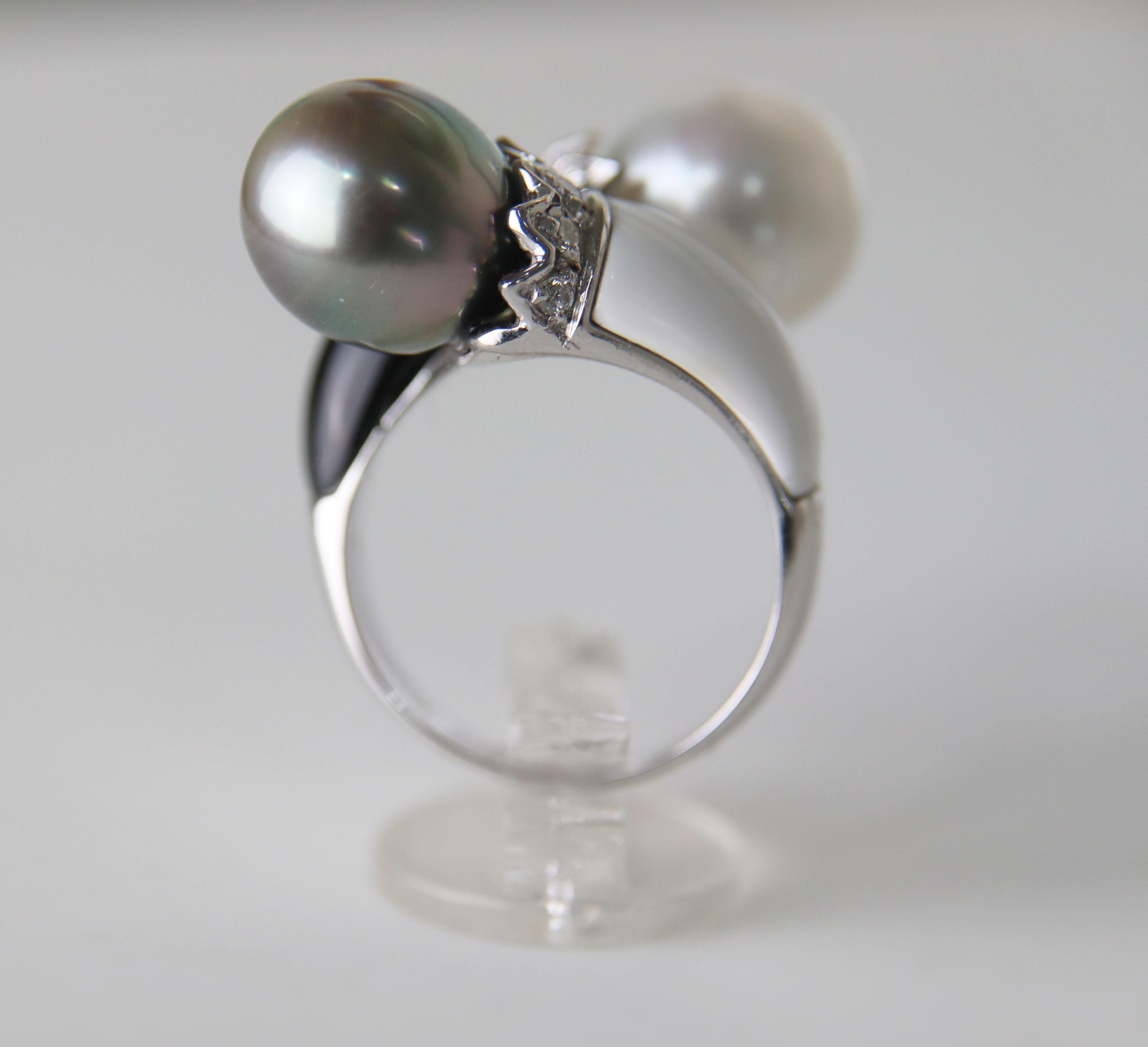 Perlen Diamanten Onyx Achat 18 Karat Weißgold Cocktail Ring (Brillantschliff) im Angebot