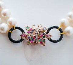 Pearls, Diamonds, Onyx, Rubies, Emeralds, Sapphires, Gold and Silver Necklace
