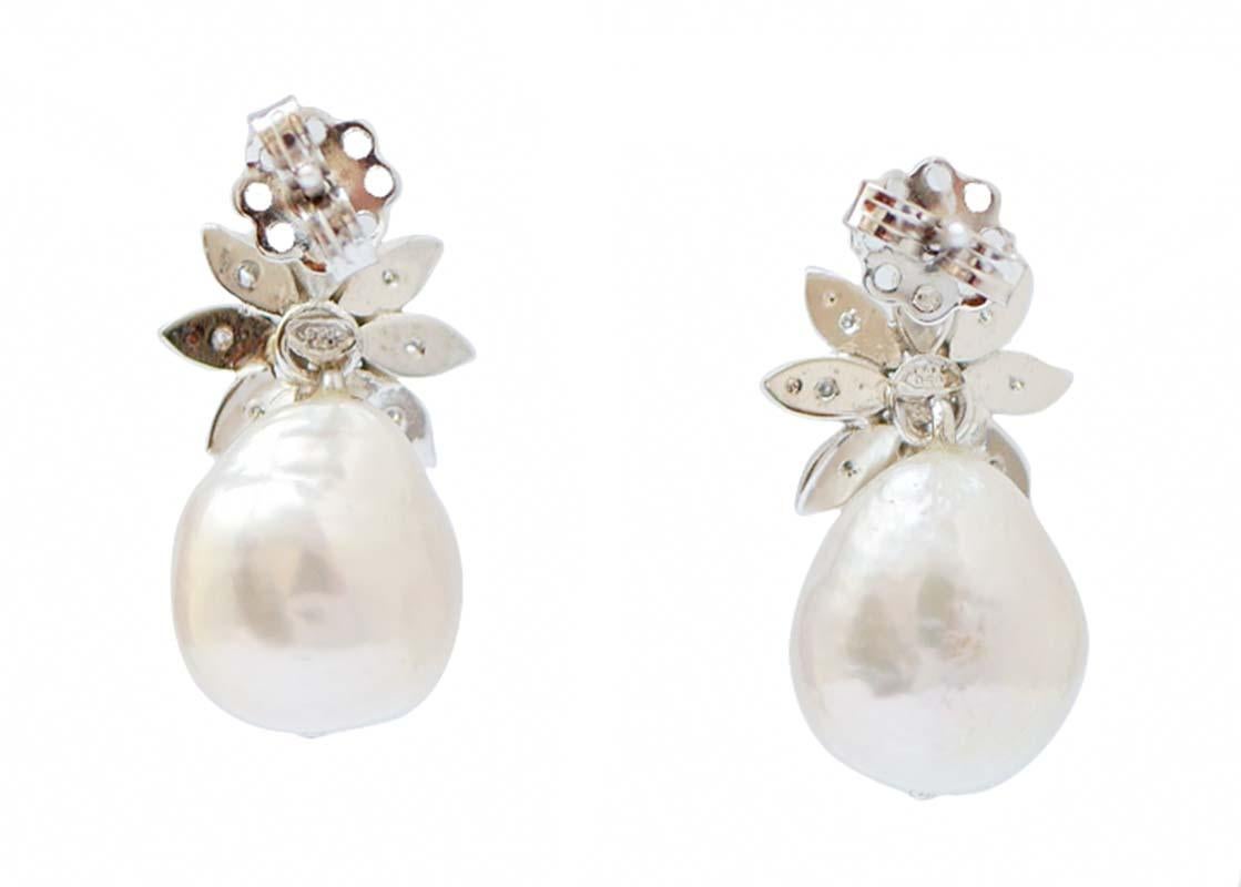 Rétro Perles, diamants, platine Boucles d'oreilles. en vente