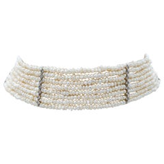 Choker-Halskette mit Perlen, Diamanten, Roségold und Silber