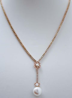 Perlen, Diamanten, Rose Gold Tennis Halskette.