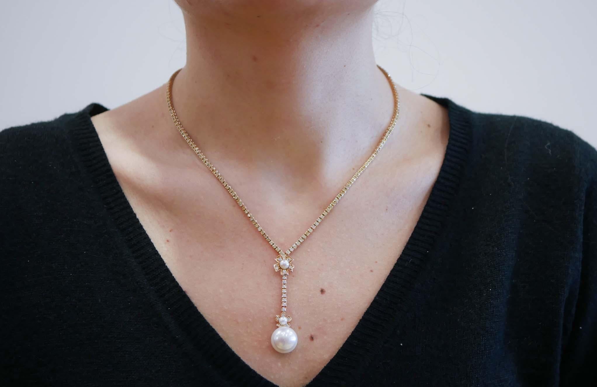 Perlen, Diamanten, Rose Gold Tennis Halskette. im Zustand „Neu“ im Angebot in Marcianise, Marcianise (CE)