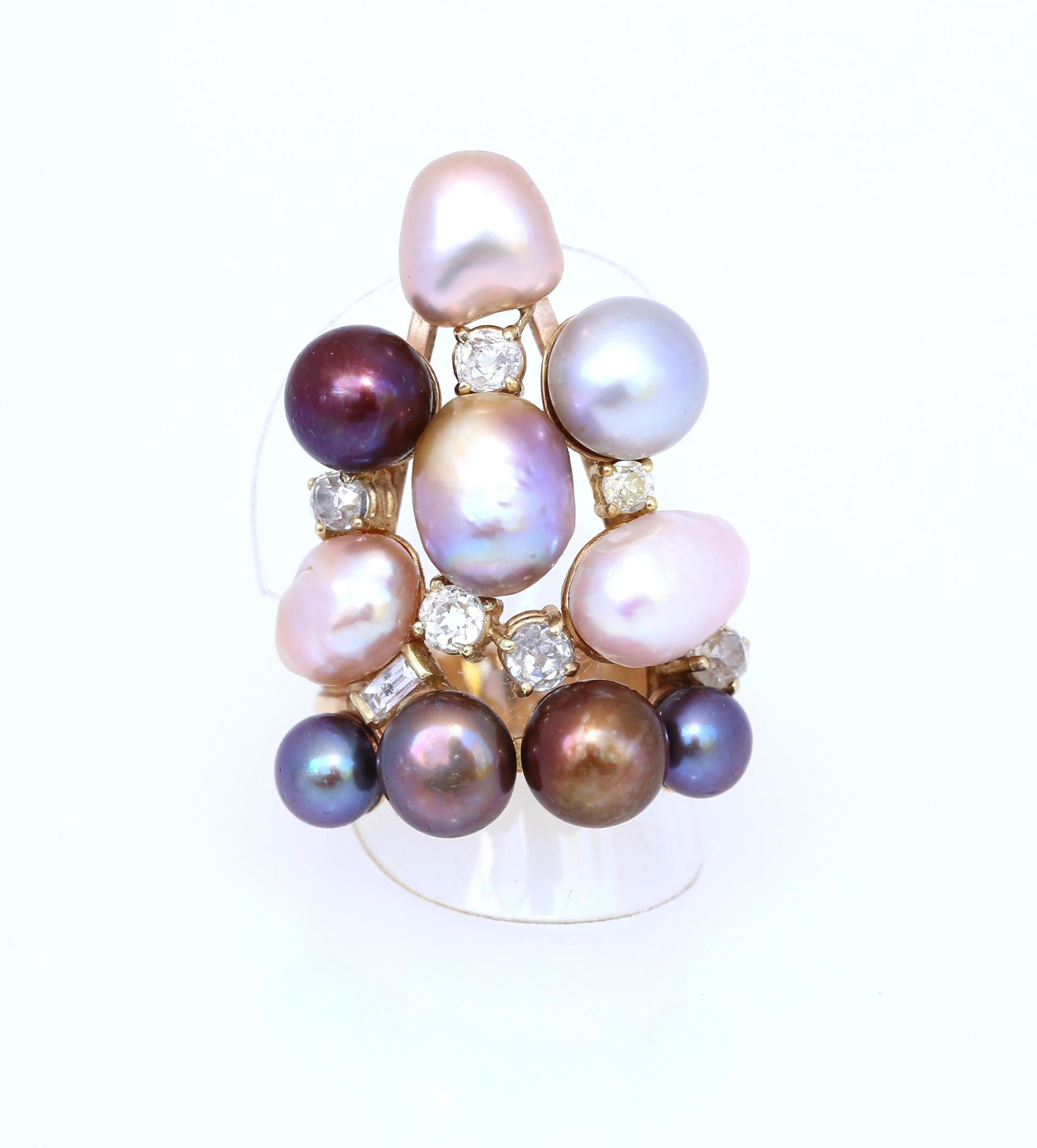 Goldring mit Perlen und Diamanten für jeden Finger Damen im Angebot