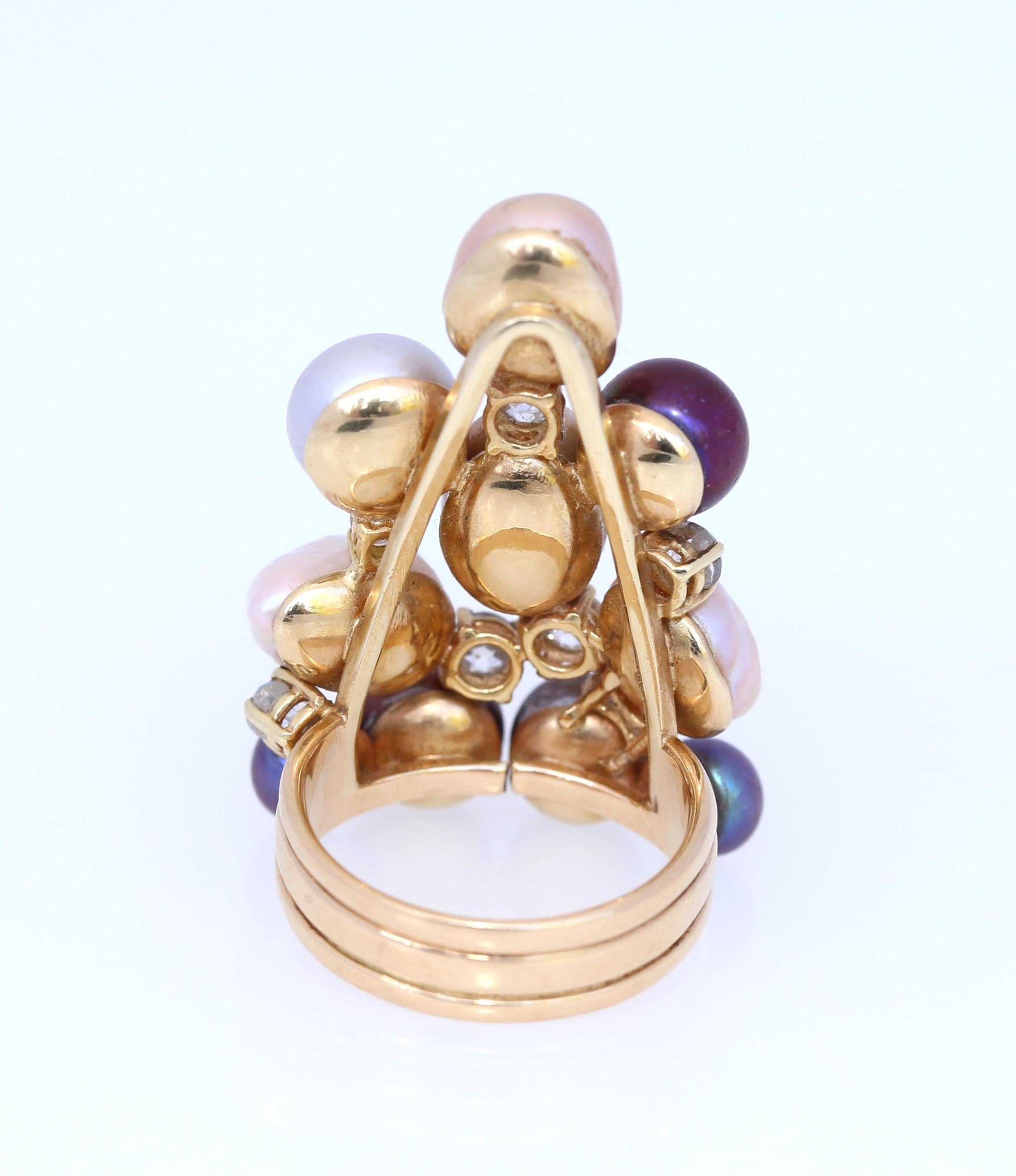 Pearls Diamonds Anyfinger Gold Ring For Sale 1