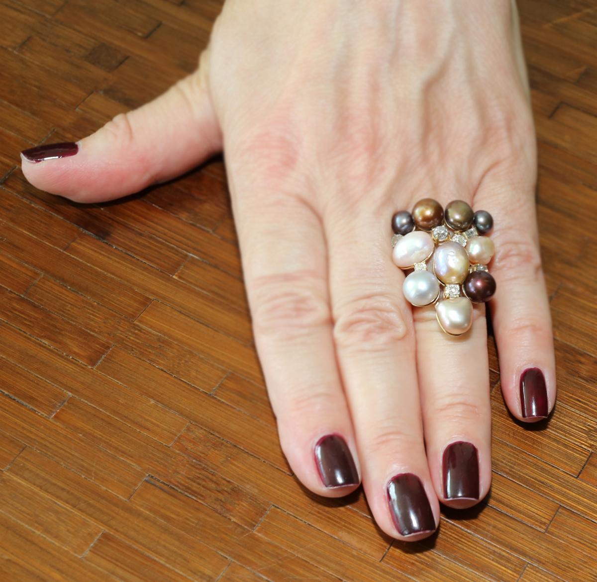 Goldring mit Perlen und Diamanten für jeden Finger im Angebot 4