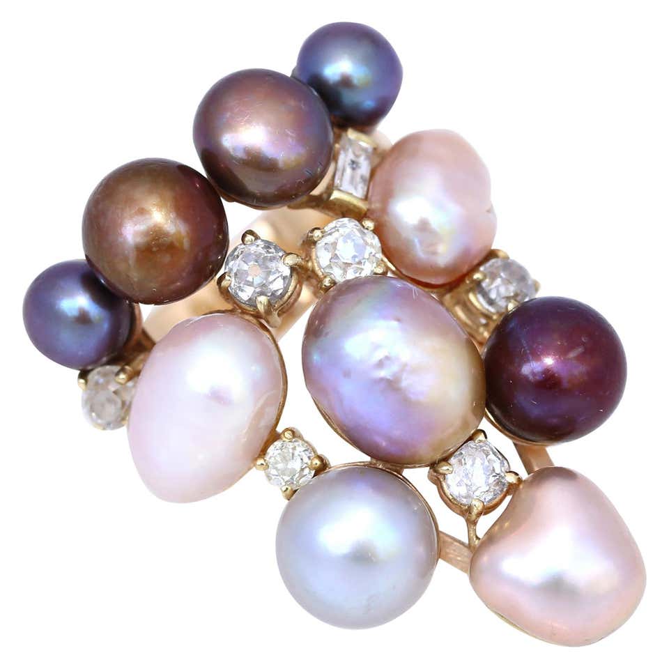 Grey Pearl Diamond Ring For Sale at 1stDibs