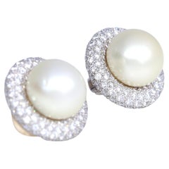 Orecchini a clip in oro bianco con perle e diamanti, 2000