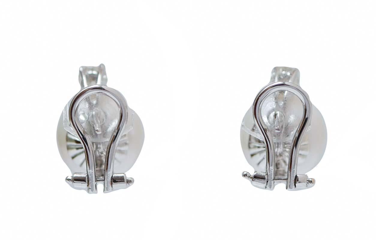 Retro Pearls, Diamonds White Gold Earrings. For Sale
