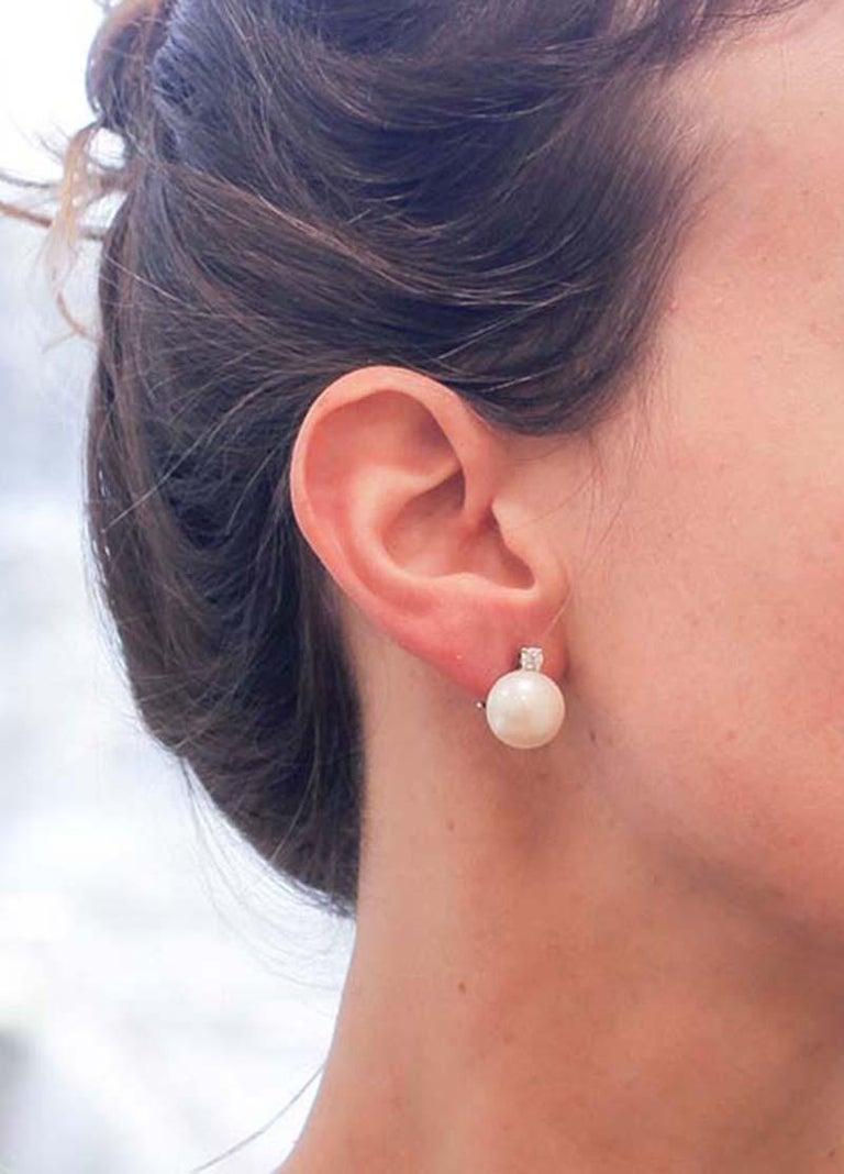 Pearls, Diamonds White Gold Earrings. In Good Condition For Sale In Marcianise, Marcianise (CE)