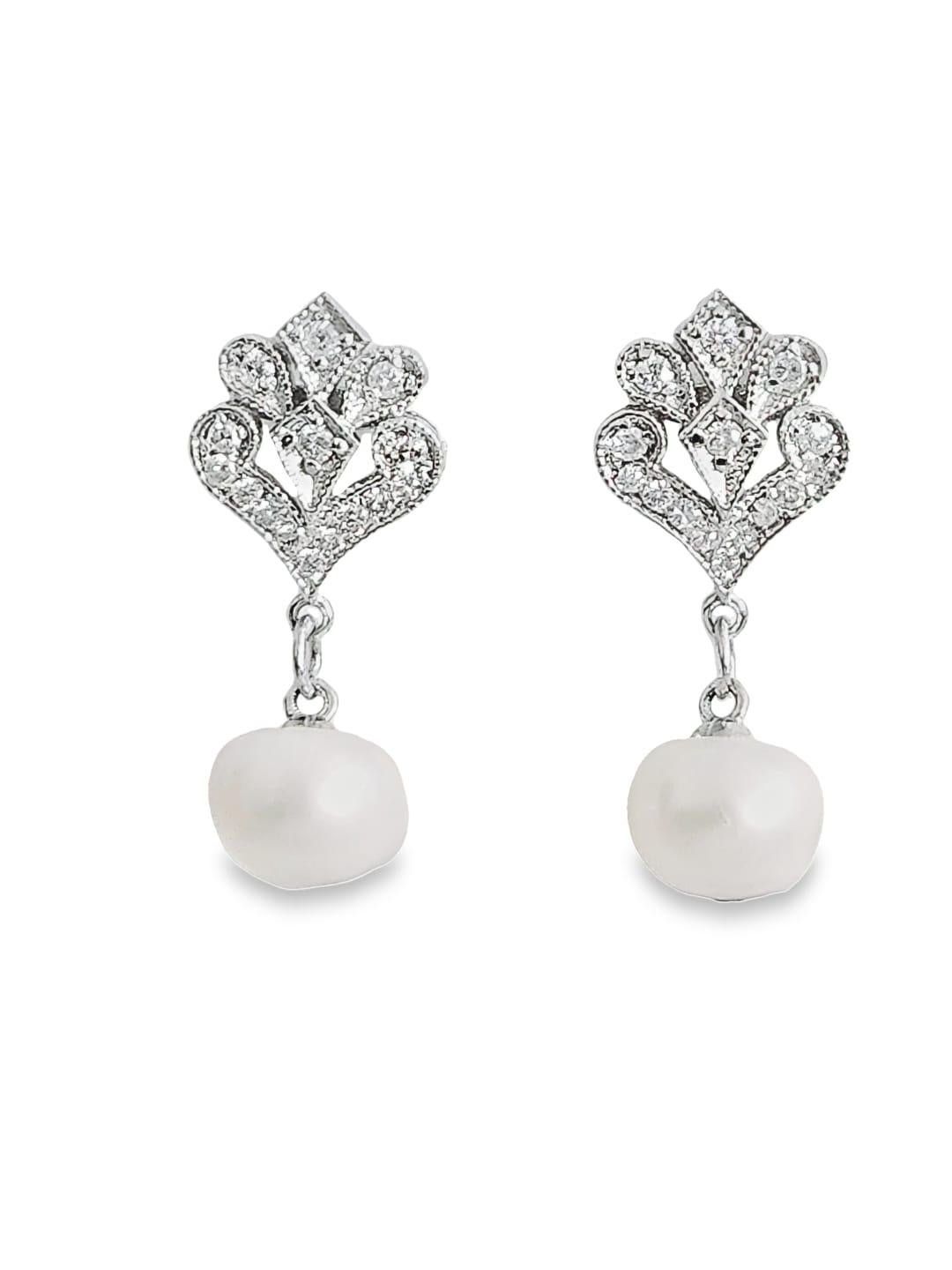 Round Cut Pearls Earrings with Diamonds  For Sale