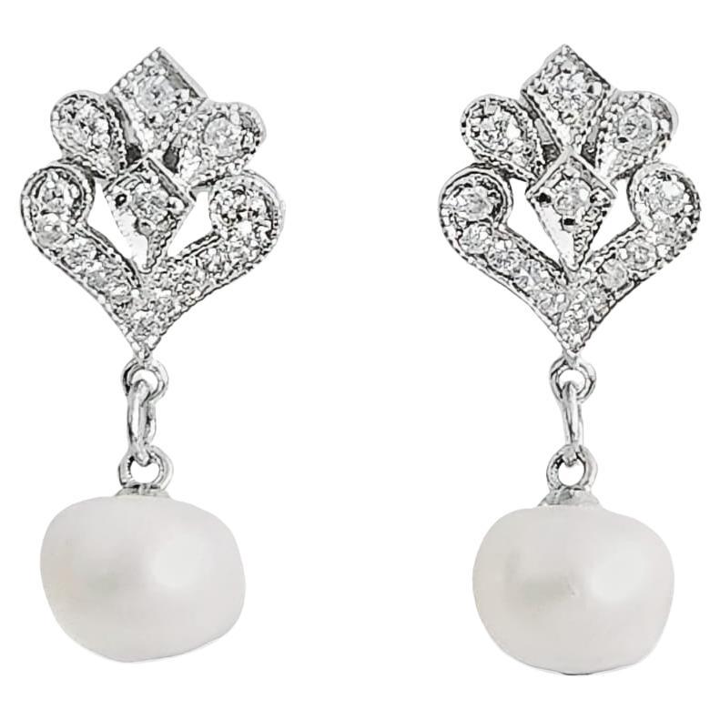 Pearls Earrings with Diamonds  For Sale