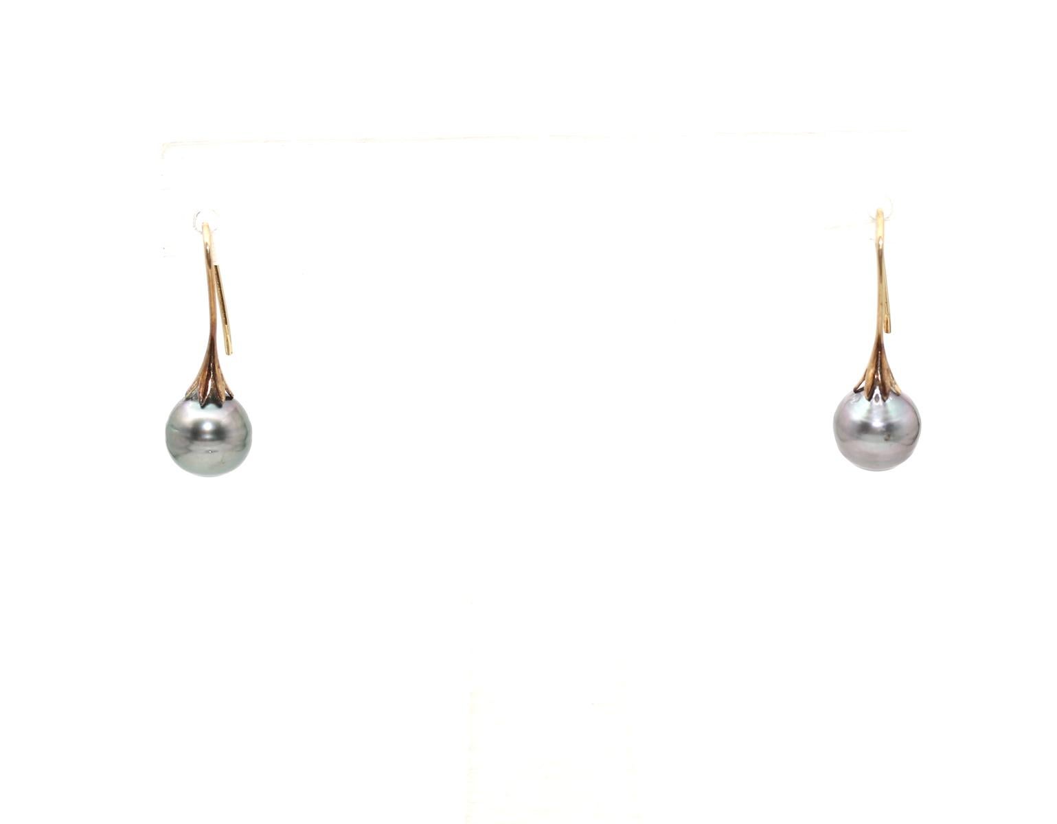 Perlen-Ohrringe aus Gelbgold, 1970 (Rundschliff) im Angebot