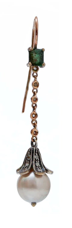 Pearls, Emeralds, Diamonds, Rose Gold and Silver Earrings.