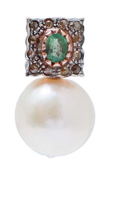 Pearls, Emeralds, Diamonds, Rose Gold and Silver Earrings.