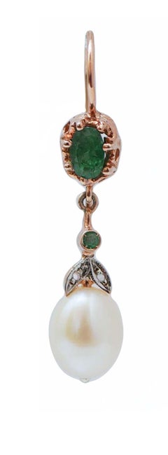Pearls, Emeralds, Diamonds, Rose Gold and Silver Earrings.