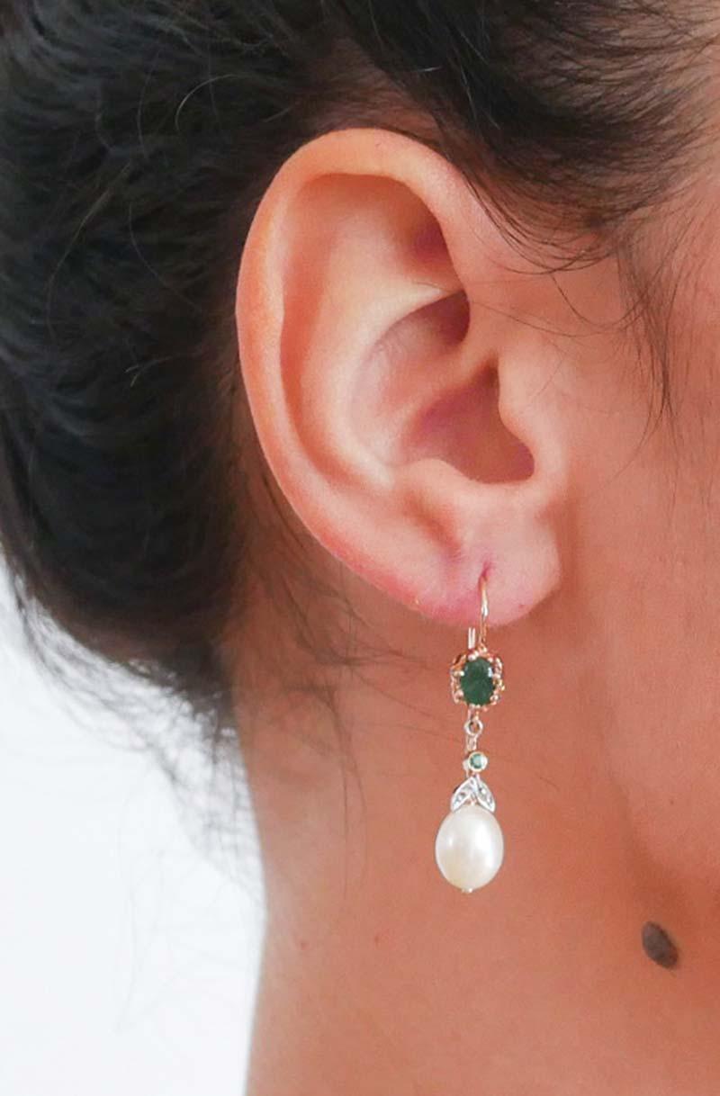 Boucles d'oreilles en argent, perles, émeraudes et diamants. Neuf - En vente à Marcianise, Marcianise (CE)
