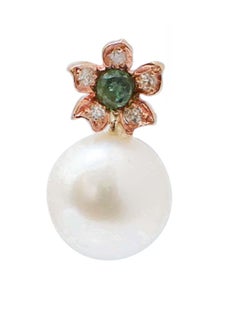 Pearls, Emeralds, Diamonds, Rose Gold Flower Earrings.