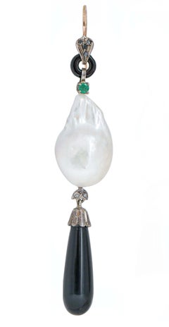 Pearls, Emeralds, Onyx, Sapphires, Diamonds, Rose Gold and Silver Earrings.
