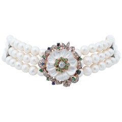 Pearls, Emeralds, Sapphires, Iolite, Stones, Diamonds Necklace