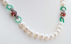 Pearls, Garnets, Diamonds, Agate, Rose Gold and Silver Necklace.