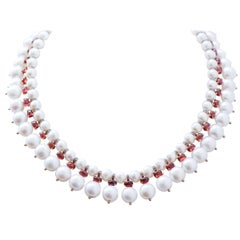Pearls, Garnets, Diamonds, Rose Gold and Silver Necklace.