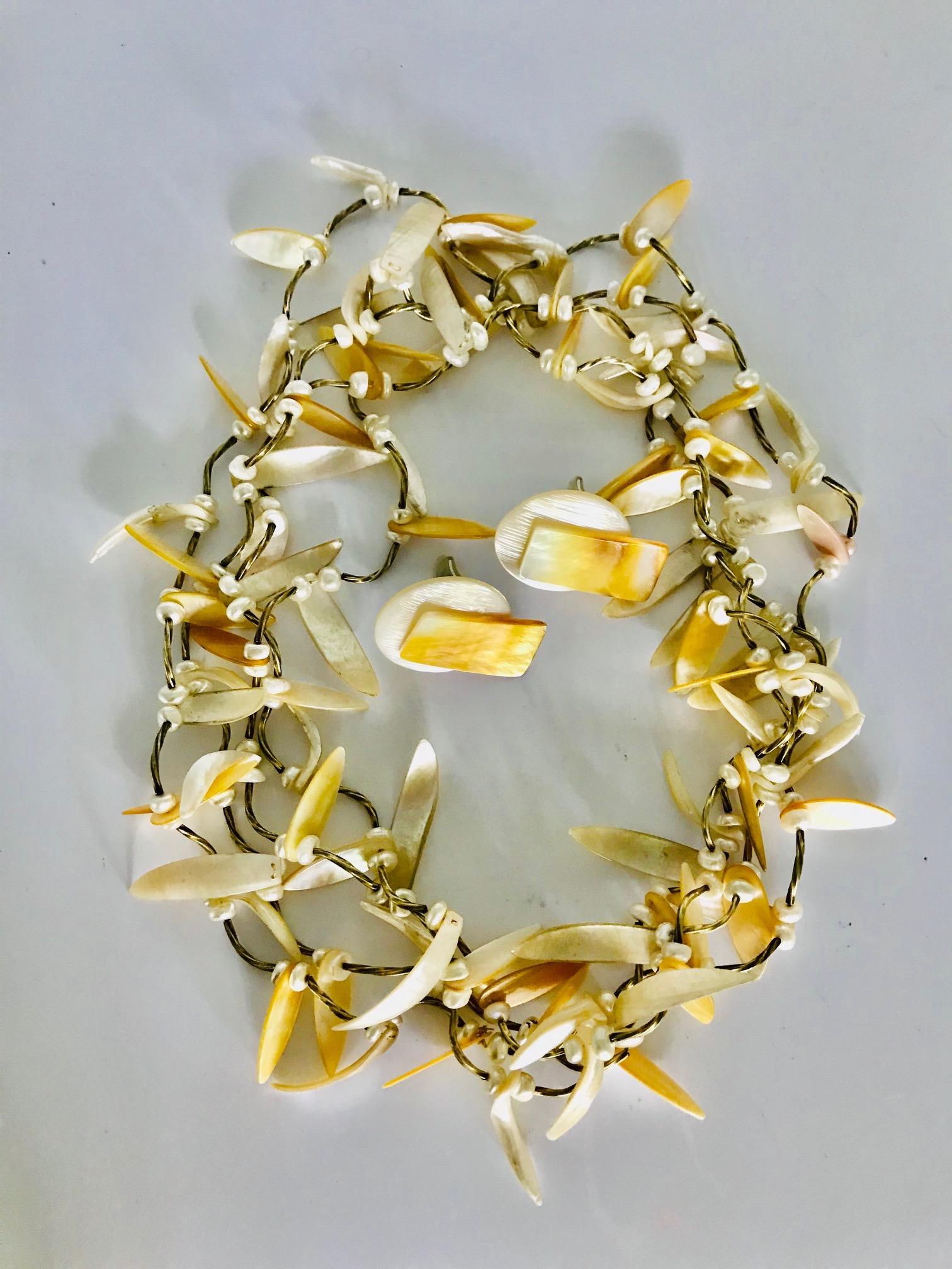 Contemporary Pearls , mother of pearl petals , silver gold plated spacers, by Sylvia Gottwald For Sale