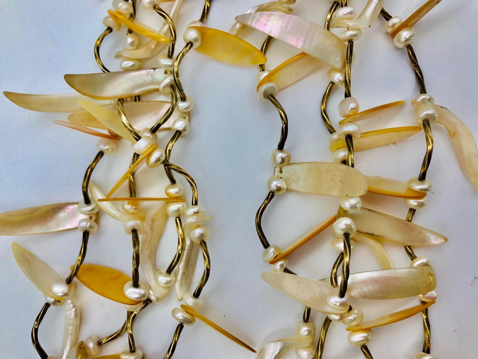 Bead Pearls , mother of pearl petals , silver gold plated spacers, by Sylvia Gottwald For Sale