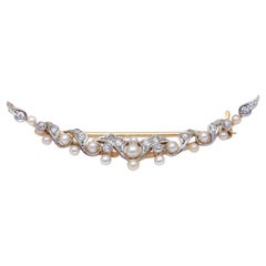 Vintage Pearls Old-Mine Diamonds Crescent Brooch, 1930
