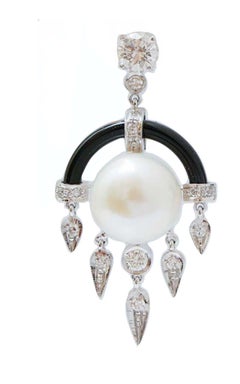 Pearls, Onyx, Diamonds, Platinum Earrings.
