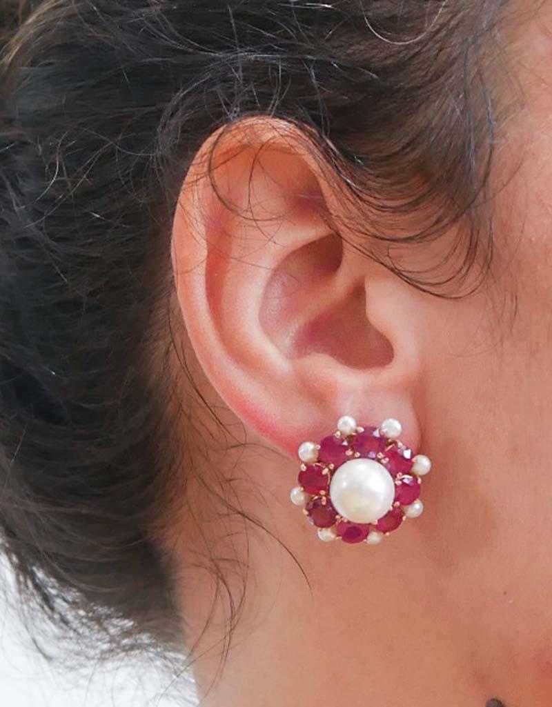 Perle, rubini, oro rosa 14 carati e orecchini in argento. In condizioni buone in vendita a Marcianise, Marcianise (CE)
