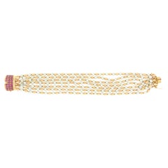Pearls Rubies 18 Karat Yellow Gold Cuff Bracelet
