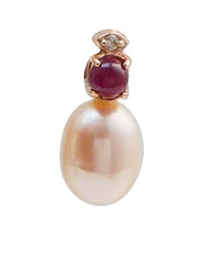 Pearls, Rubies, Diamonds, 14 Karat Rose Gold Earrings.
