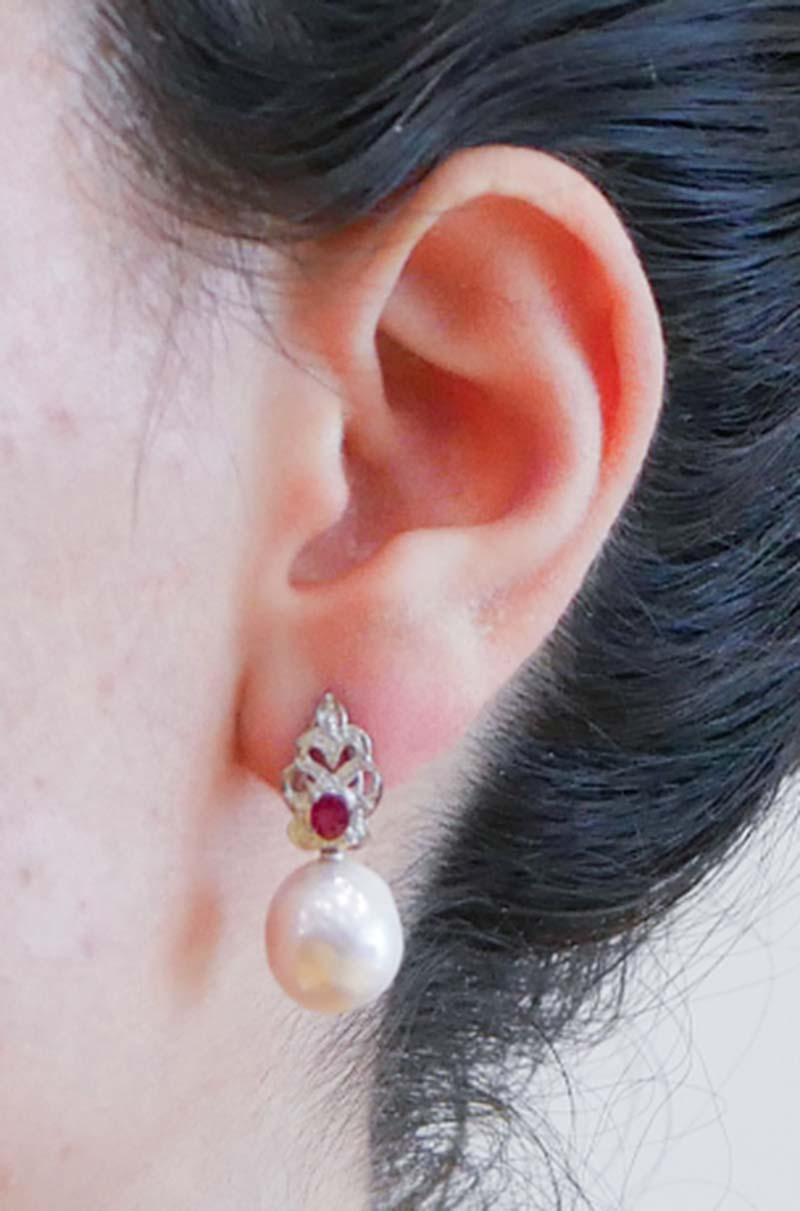 Pearls, Rubies, Diamonds, Platinum Earrings. In Good Condition For Sale In Marcianise, Marcianise (CE)