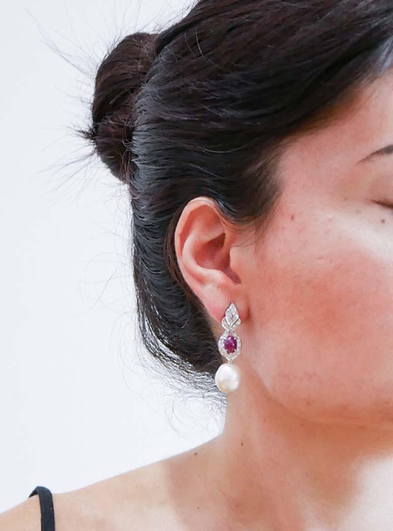 Pearls, Rubies, Diamonds, Platinum Earrings. In Good Condition For Sale In Marcianise, Marcianise (CE)