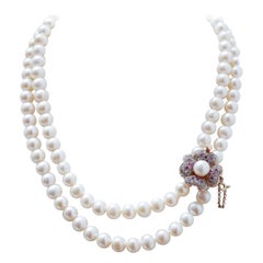 Pearls, Rubies, Diamonds, Rose Gold and Silver Beaded Necklace.