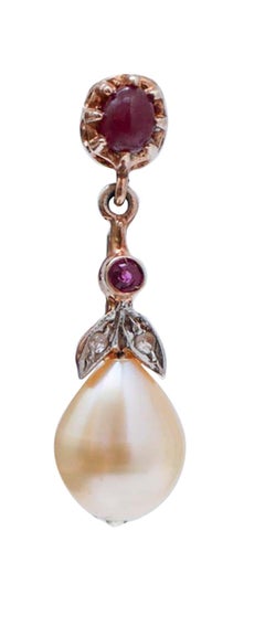 Pearls, Rubies, Diamonds, Rose Gold and Silver Earrings.