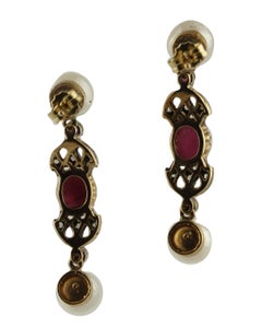 Boucles d'oreilles en or rose, perles, rubis et diamants