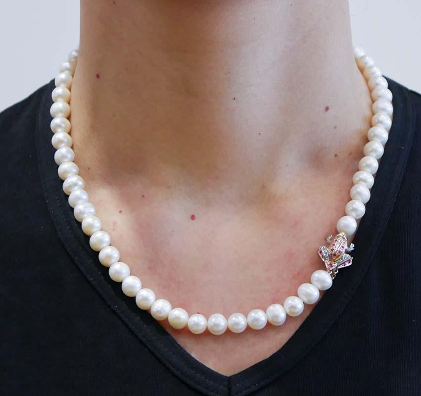 Collar de perlas, rubíes, esmeraldas, diamantes y cuentas de oro rosa y plata. en Bueno Estado en Marcianise, Marcianise (CE)