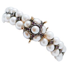 Pearls, Rubies, Garnets, Rose Gold and Silver Bracelet.