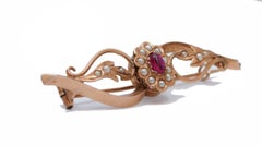Pearls, Ruby, 18 Karat Rose Gold Brooch.