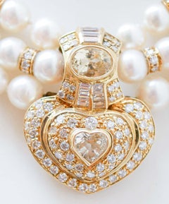 Pearls, Sapphire, Diamonds, 18 Karat Yellow Gold Necklace.