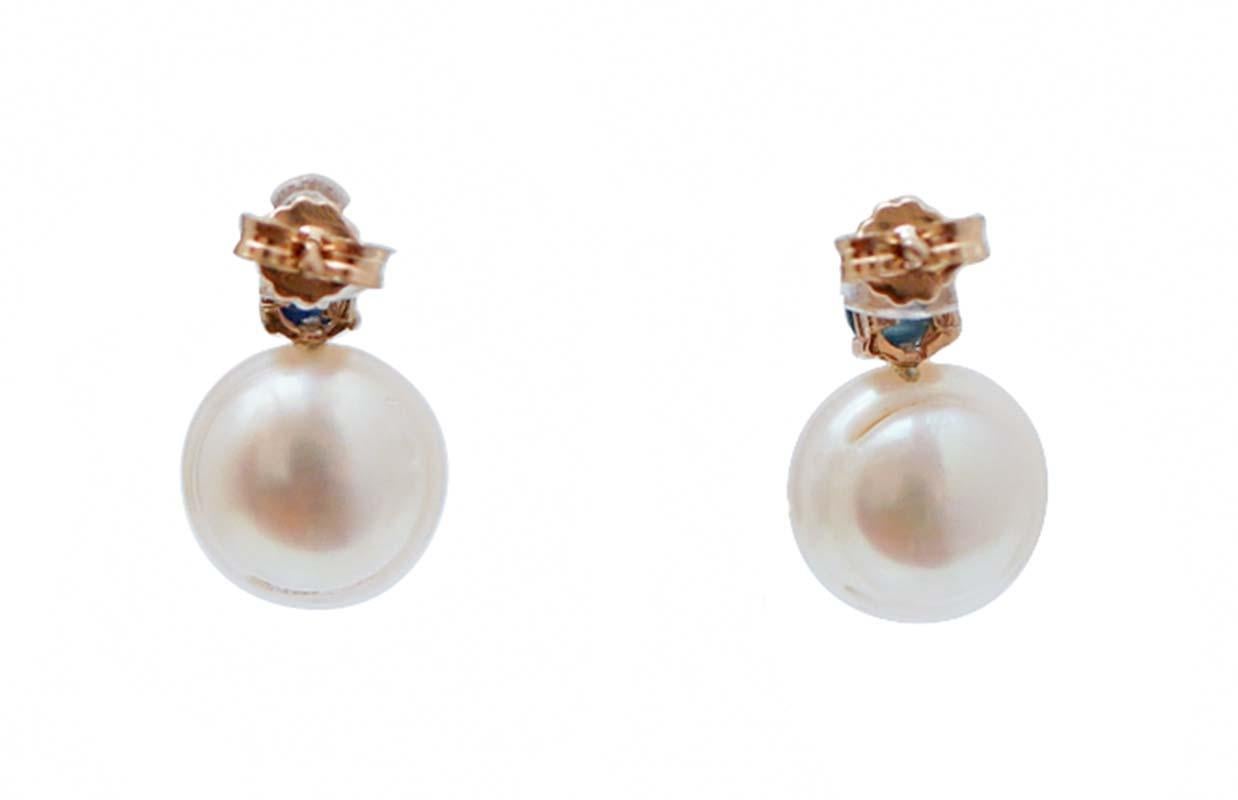 Pendientes de perlas, zafiros, diamantes y oro rosa de 14 quilates. Retro en venta
