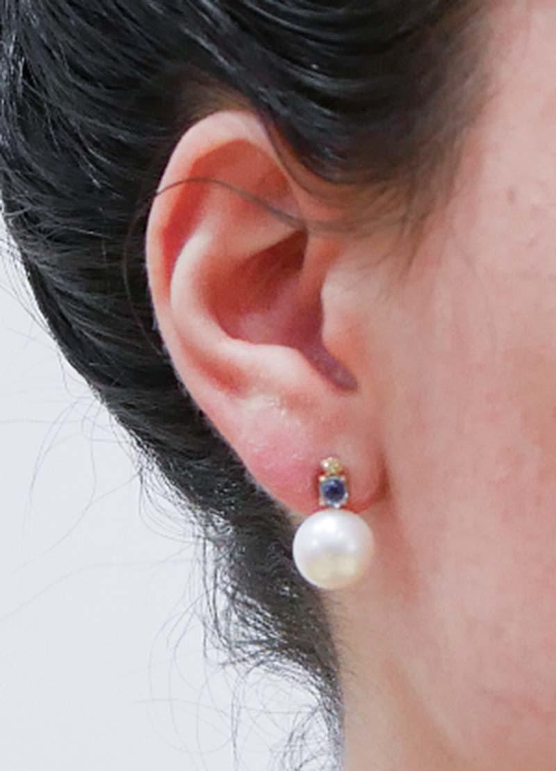 Pendientes de perlas, zafiros, diamantes y oro rosa de 14 quilates. en Nuevo estado para la venta en Marcianise, Marcianise (CE)
