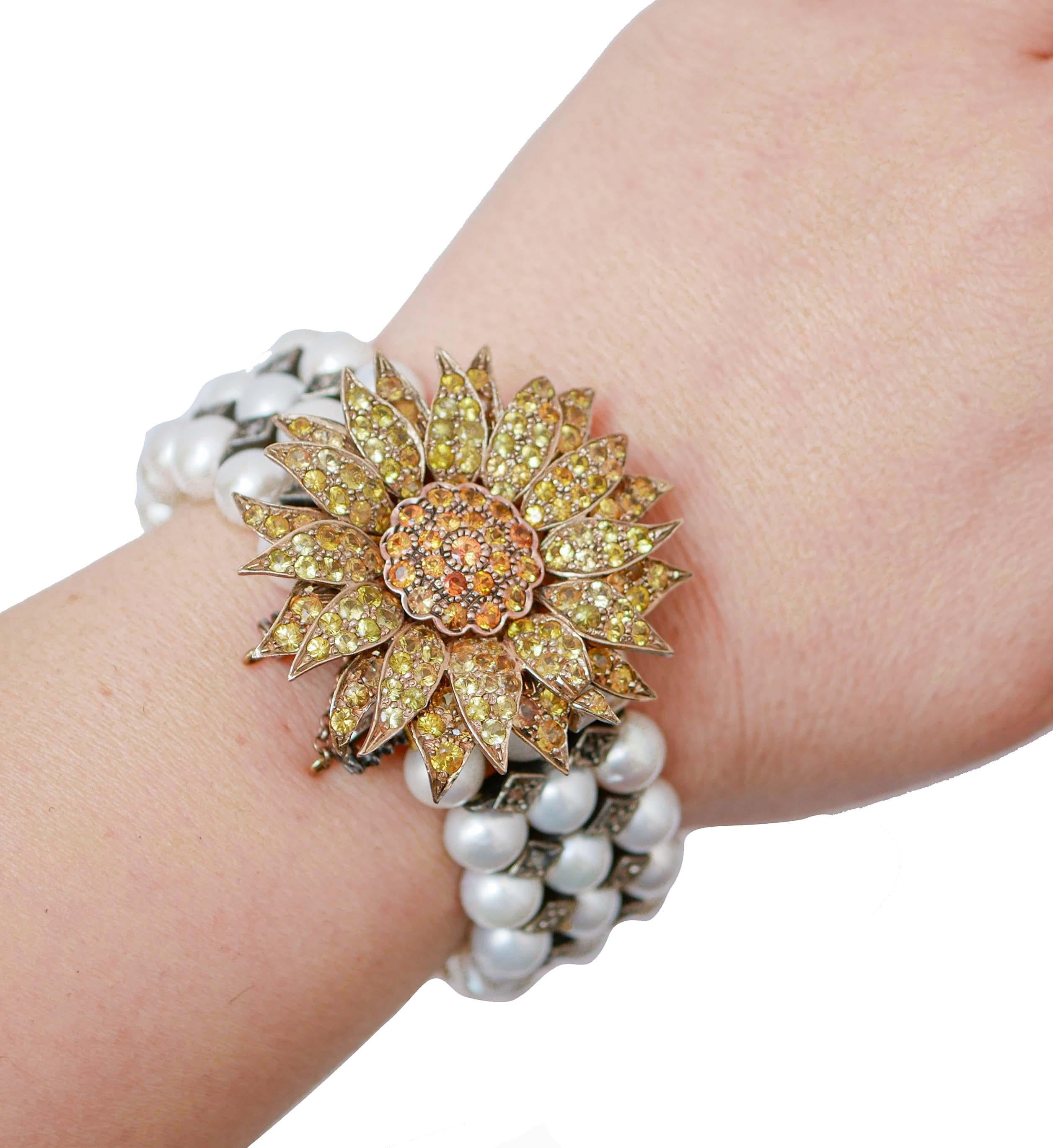 Perlen-, Saphir-, Diamant-, Roségold- und Silberperlen-Armband. im Zustand „Gut“ im Angebot in Marcianise, Marcianise (CE)
