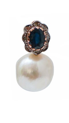 Pearls, Sapphires, Diamonds, Rose Gold and Silver Earrings.
