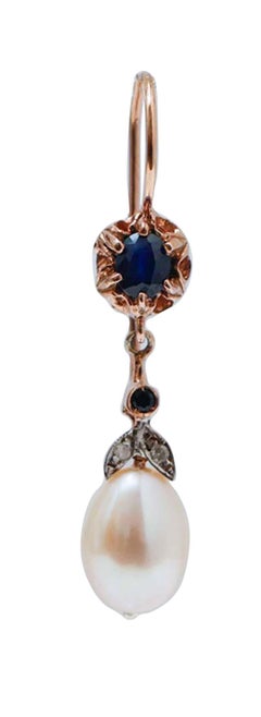 Pearls, Sapphires, Diamonds, Rose Gold and Silver Earrings.