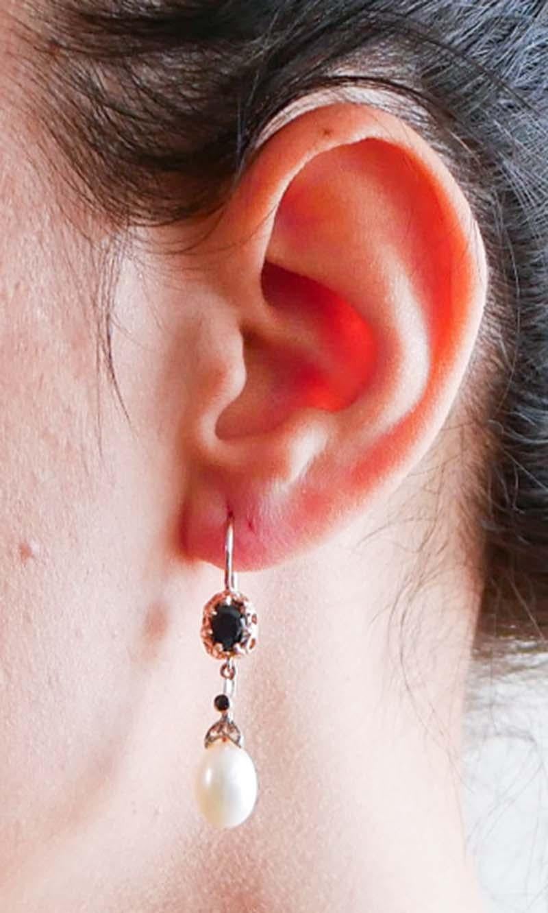 Pendientes de perlas, zafiros, diamantes, oro rosa y plata en Bueno estado para la venta en Marcianise, Marcianise (CE)