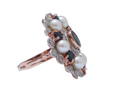 Pearls, Sapphires, Diamonds, Rose Gold and Silver Ring.